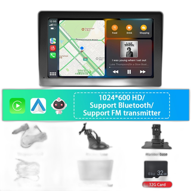 Autmonitor, 7 Inch, Compatibel met Apple CarPlay & Android Auto, WIFI & Bluetooth Verbinding
