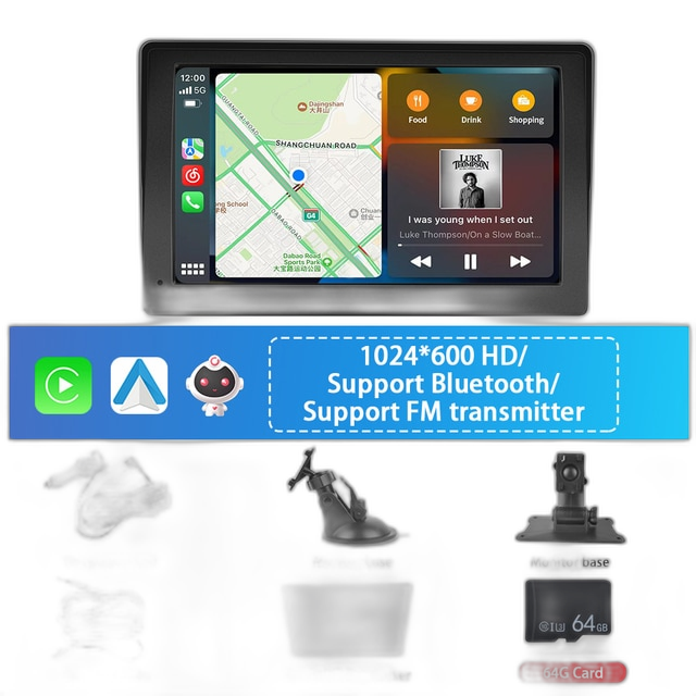 Autmonitor, 7 Inch, Compatibel met Apple CarPlay & Android Auto, WIFI & Bluetooth Verbinding