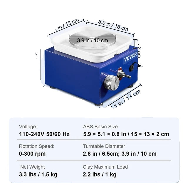 Pottenbakkersschijf, Verstelbare Snelheid, Afneembare Kom