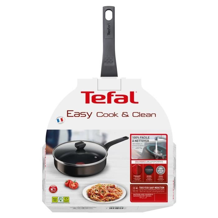 Tefal B5543202 Easy Cook & Clean Sauteuse 24 cm met deksel, anti-aanbak, geschikt voor alle warmtebronnen behalve inductie, gemaakt in Frankrijk