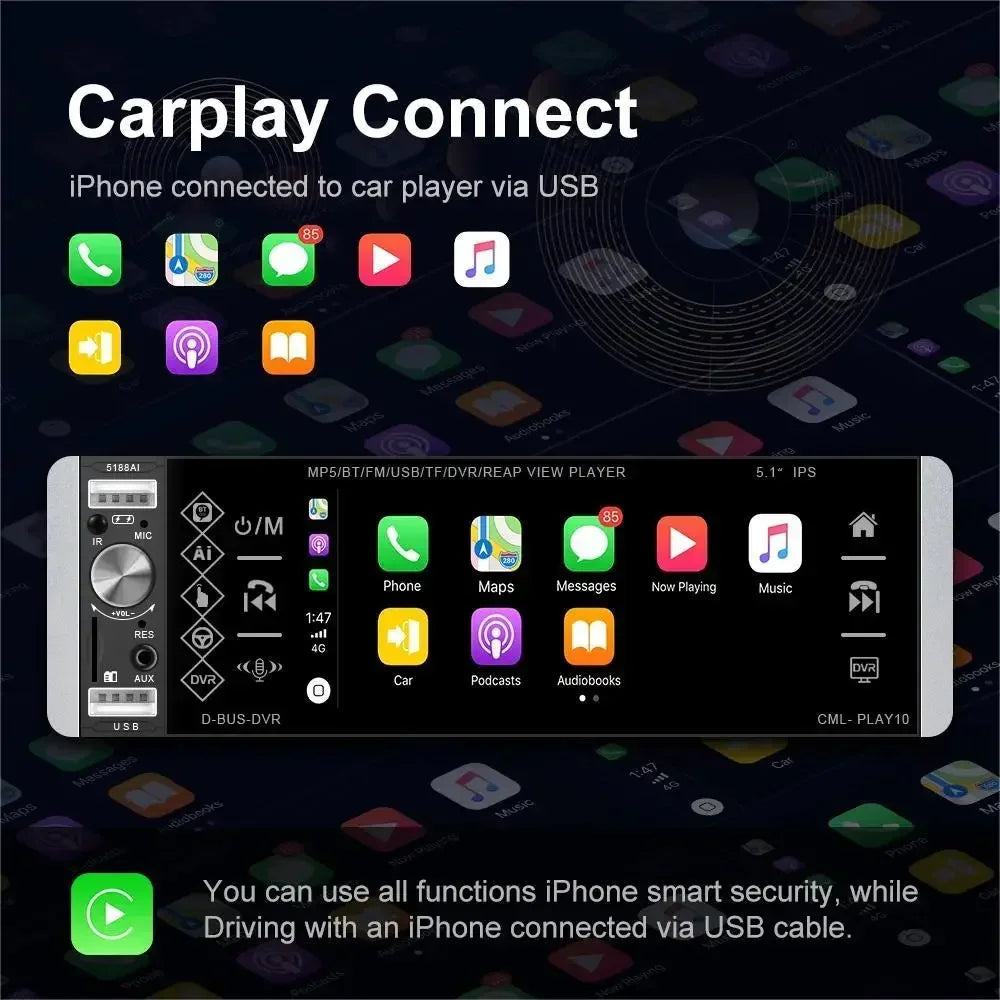 CarPlay MP5-afspiller, Android Auto, Bluetooth-forbindelse