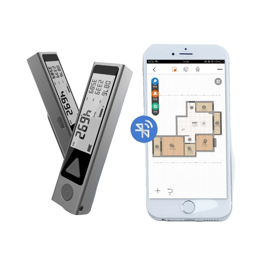 Aparat de măsurare a distanței cu laser, conectivitate Bluetooth, design portabil.