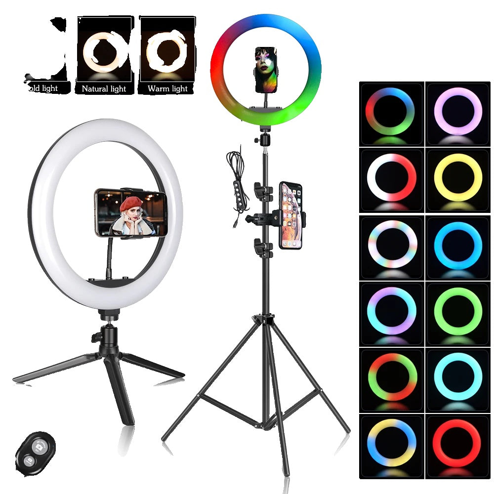 Selfie Ring Light, 12 inch diameter, 15 kleuren, verstelbare standaard