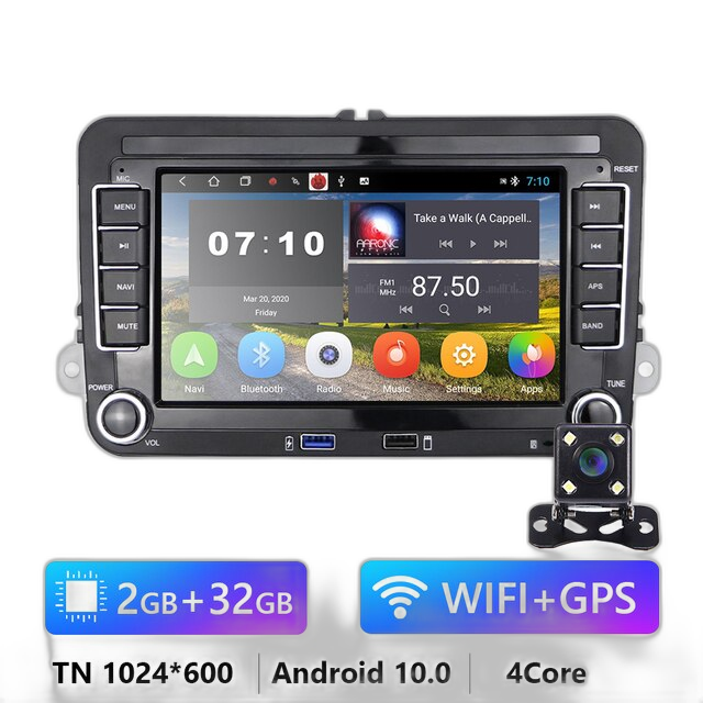 Radio auto Android cu GPS, ecran de 7 inch, compatibil cu VW/Volkswagen.