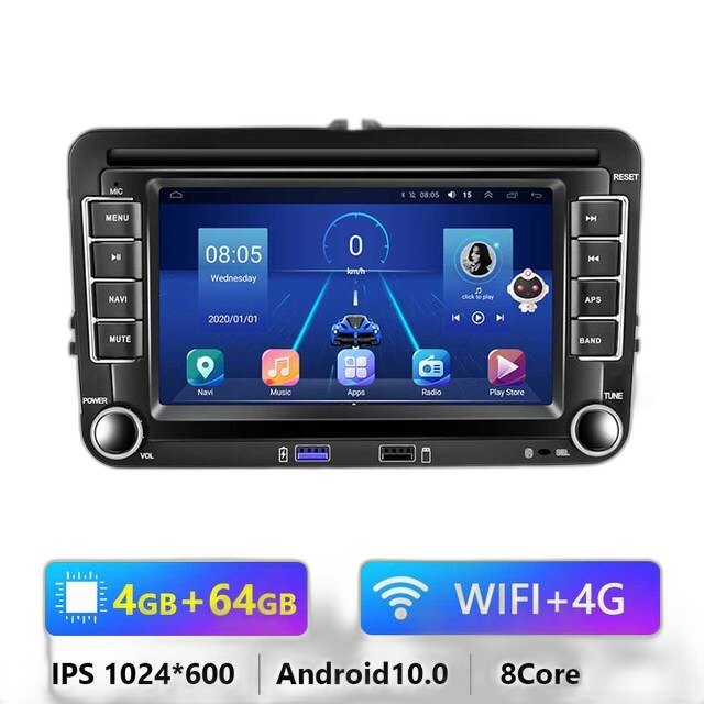 Radio auto Android cu GPS, ecran de 7 inch, compatibil cu VW/Volkswagen.