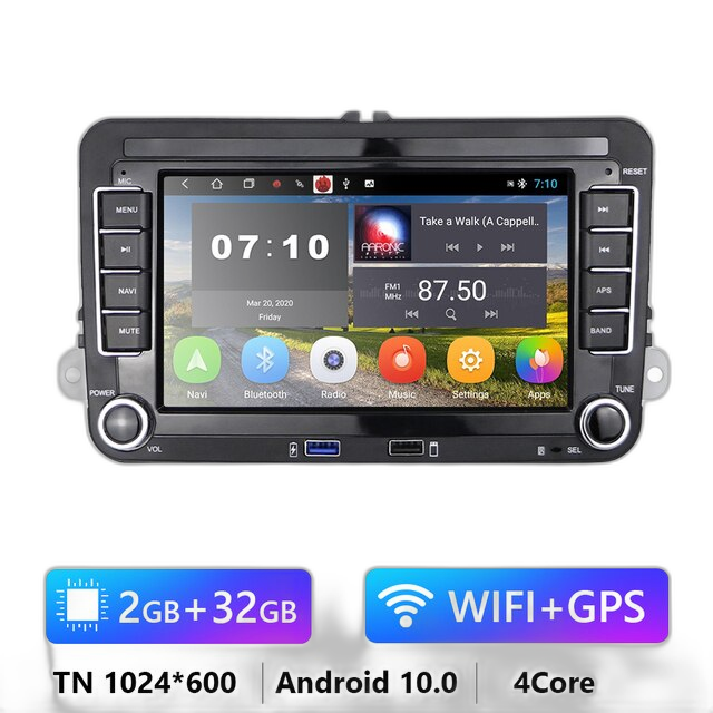 Android-autoradio GPS, 7 tuuman näyttö, yhteensopiva VW/Volkswagenin kanssa.