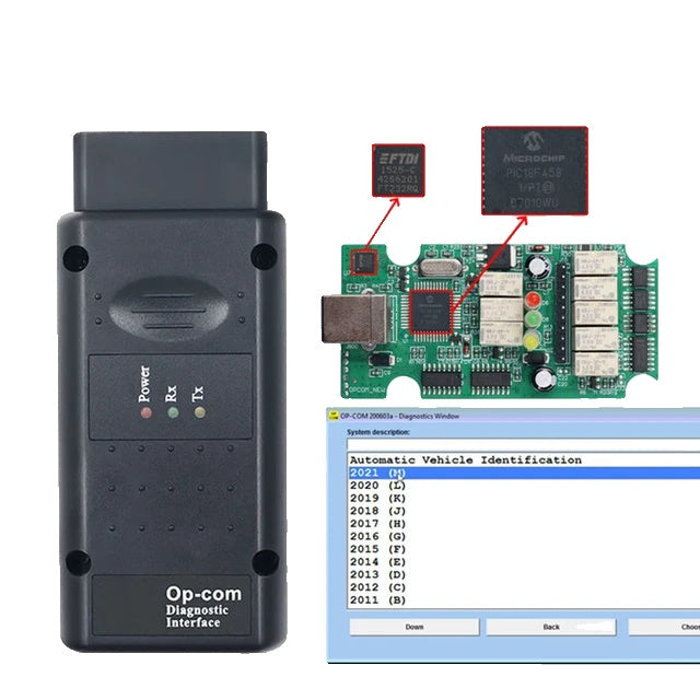 Opcom 2021, Bil Diagnostisk Skanner, FTDI FT232RQ Chip