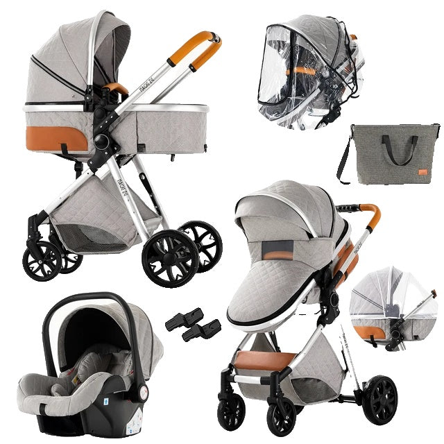 Baby Stroller, 3 in 1 Design, Lightweight and Four-Wheel Configuration