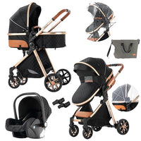 Kinderwagen, 3-in-1-Design, leicht und mit vier Rädern ausgestattet.