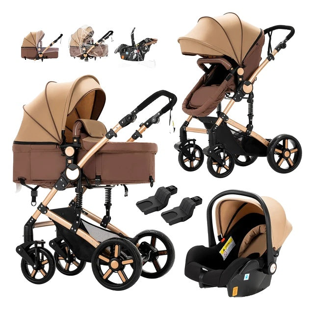 Baby Stroller, 3 in 1 Design, Lightweight and Four-Wheel Configuration