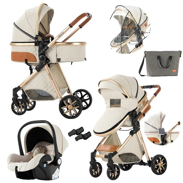 Kinderwagen, 3-in-1-Design, leicht und mit vier Rädern ausgestattet.