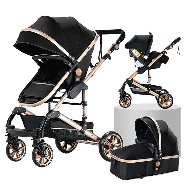 Kinderwagen, 3-in-1-Design, leicht und mit vier Rädern ausgestattet.