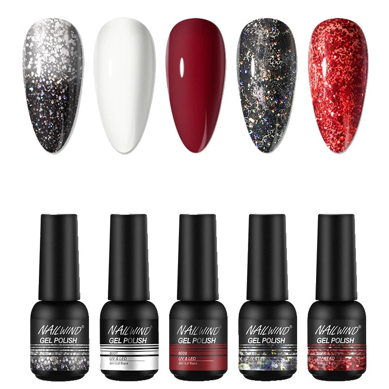 Gel nagellack set, avtagbart, glitterfinish