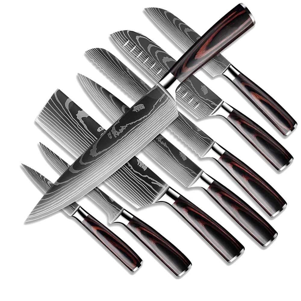 Set de cuțite de bucătărie, model laser damasc, cuțit japonez Santoku