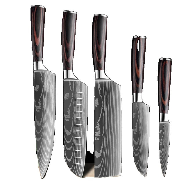 Kitchen Knife Set, Laser Damascus Pattern, Japanese Santoku Knife