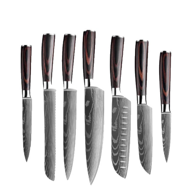 Set de cuțite de bucătărie, model laser damasc, cuțit japonez Santoku