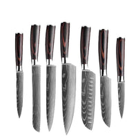 Keukenmes Set, Laser Damascus Patroon, Japanse Santoku Mes