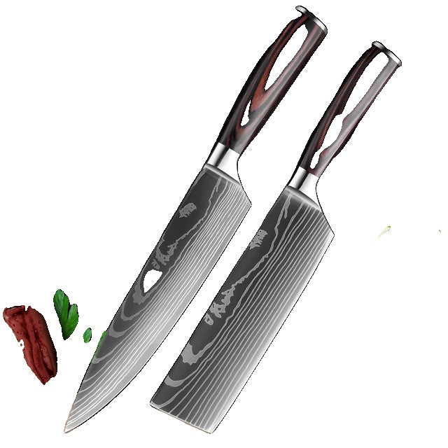 Set de cuțite de bucătărie, model laser damasc, cuțit japonez Santoku