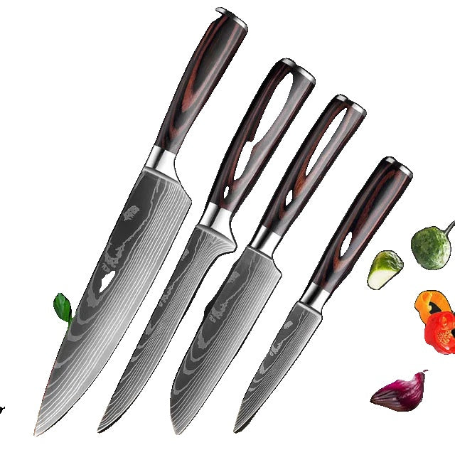 Set de cuțite de bucătărie, model laser damasc, cuțit japonez Santoku