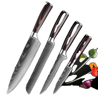 Set de cuțite de bucătărie, model laser damasc, cuțit japonez Santoku