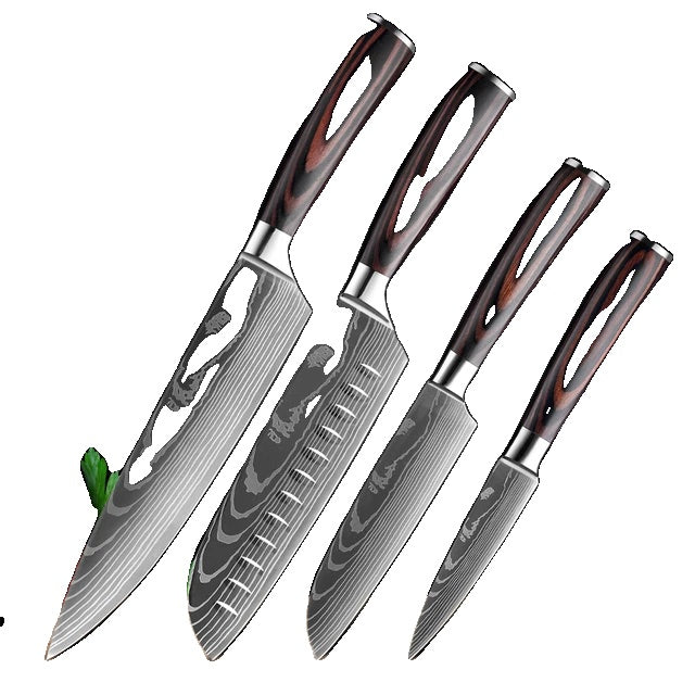 Set de cuțite de bucătărie, model laser damasc, cuțit japonez Santoku