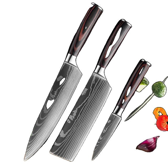 Set de cuțite de bucătărie, model laser damasc, cuțit japonez Santoku
