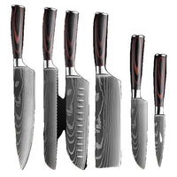 Kitchen Knife Set, Laser Damascus Pattern, Japanese Santoku Knife