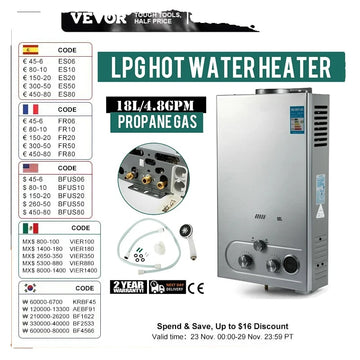 LPG Gas Propane Hot Water Heater, EU Shipping, Shower Accessories