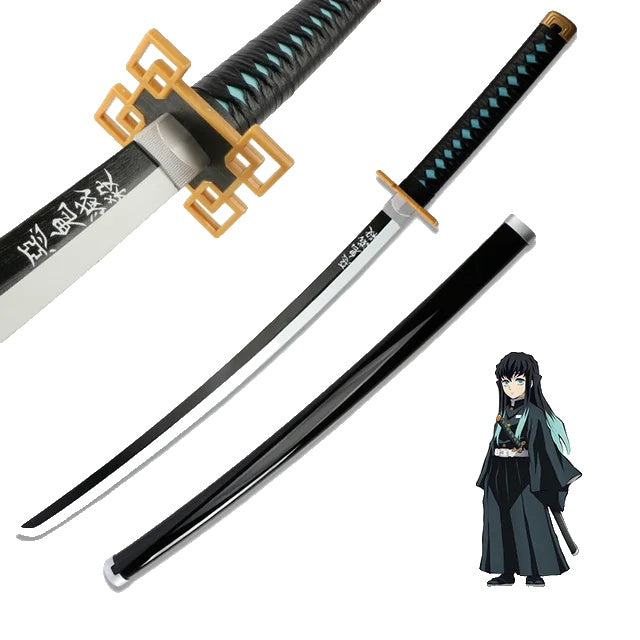 Sabie Demon Slayer, lungime de 104 cm, design samurai din lemn