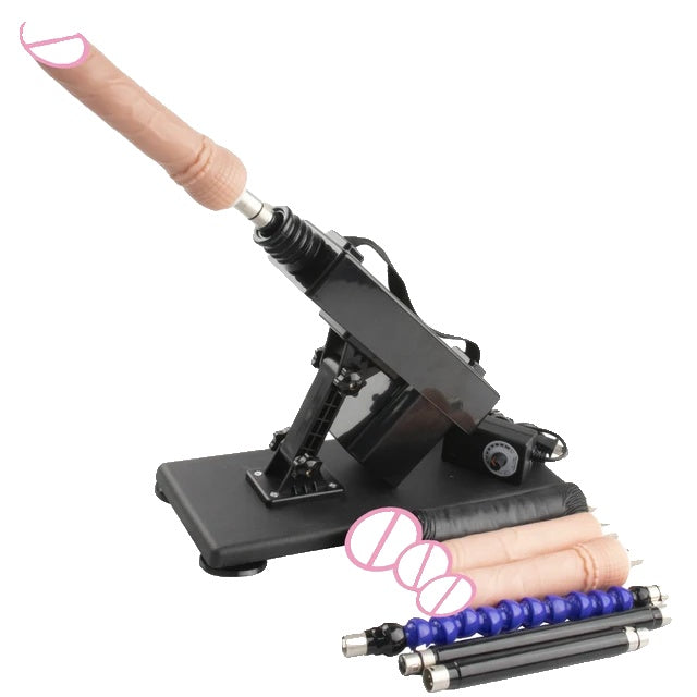 Seksmachine, verstelbare masturbatiepomp, verschillende accessoires.