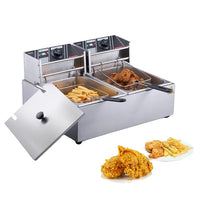 Commercial Electric Deep Fryer, Dual Tanks, Stainless Steel Countertop