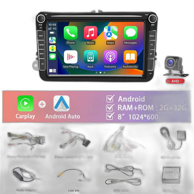 Radio auto, ecran tactil de 8', compatibil cu Carplay