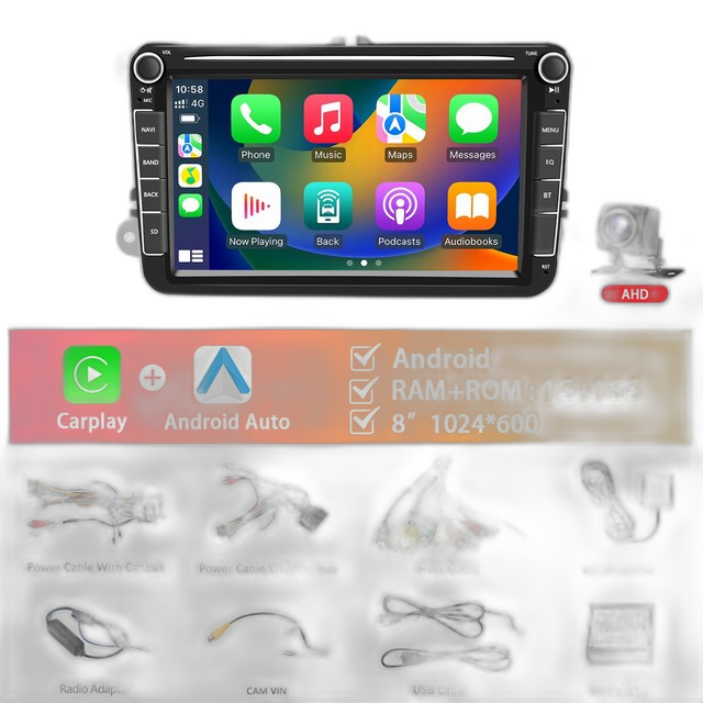 Radio auto, ecran tactil de 8', compatibil cu Carplay