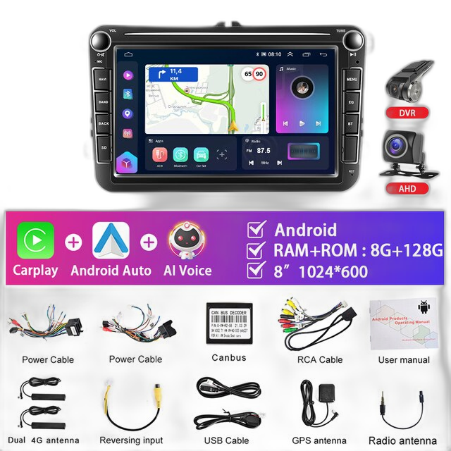 Radio auto, ecran tactil de 8', compatibil cu Carplay