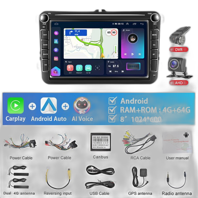 Bilradio, 8' Touchscreen, Carplay Kompatibel