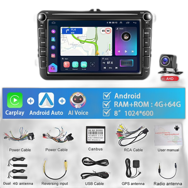 Radio auto, ecran tactil de 8', compatibil cu Carplay