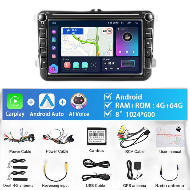 Bilradio, 8' Touchscreen, Carplay Kompatibel