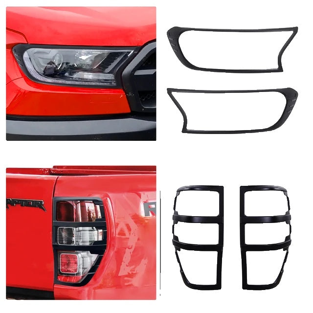 Ford Ranger Raptor Koplamp Cover, Matzwarte Afwerking, Set voor 2015-2022