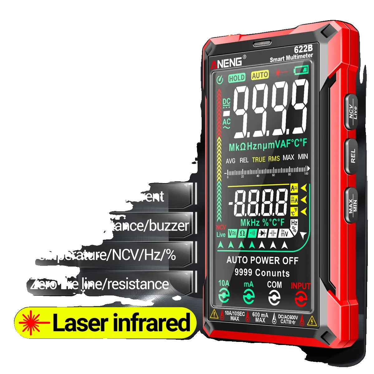 Digital Smart Multimeter, Automatisk Rækkevidde, Sand RMS