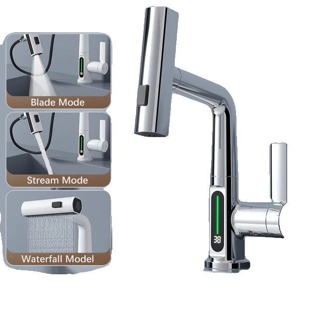 Kitchen Faucet, Intelligent Digital Display, Rotatable Sink Lifting