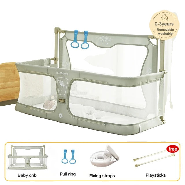 Portable Baby Crib, Liftable Bumpers, 3 in 1 Bed Guardrail