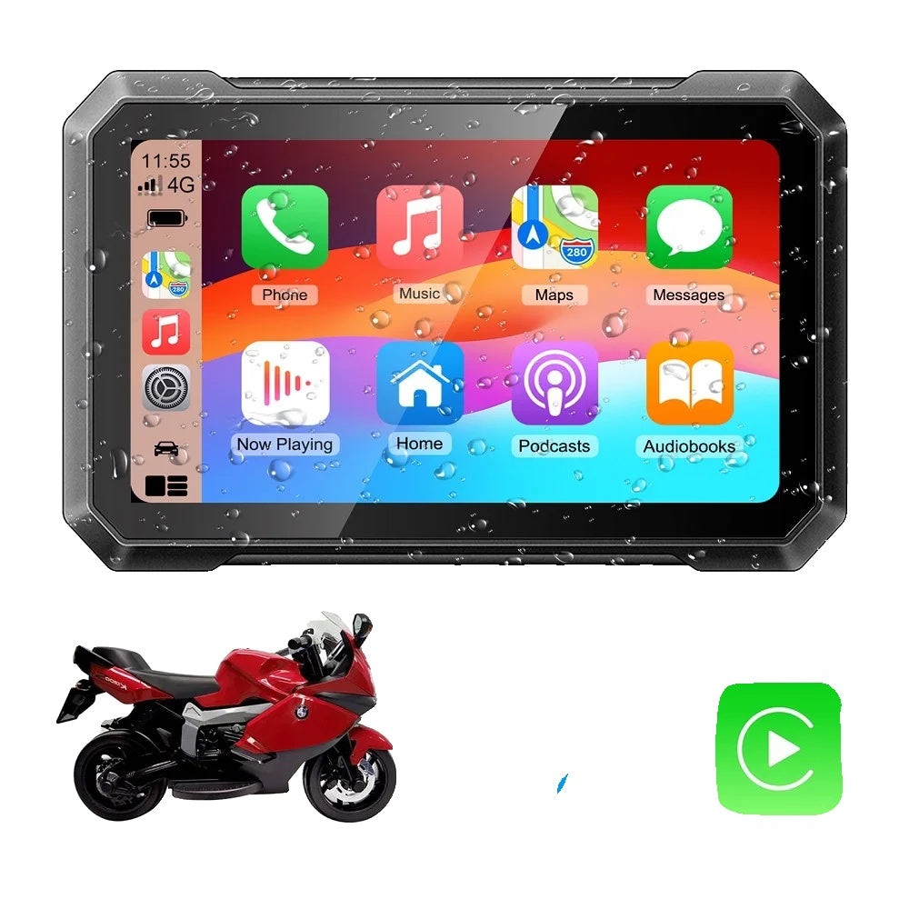 Motorcycle GPS Navigator, Wireless Apple Carplay, Waterproof IPX7 Screen