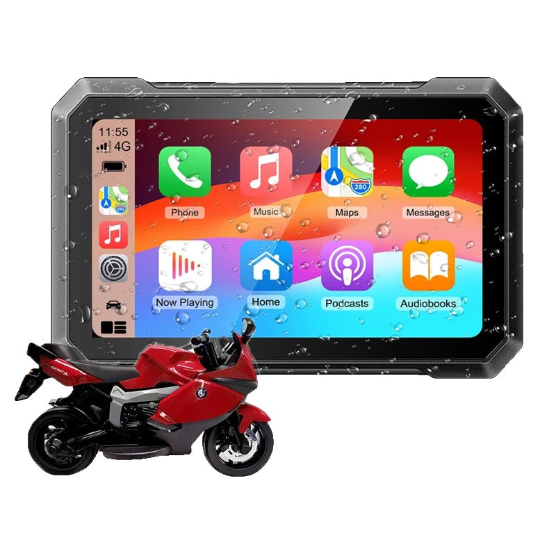 Motorcykel GPS-navigator, Trådlös Apple Carplay, Vattentät IPX7-skärm