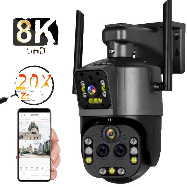 Langaton IP-kamera, 16MP, 8K, 20X zoom, ulkokäyttöön soveltuva, langaton turvakamera, PTZ-kamera, älykoti, CCTV, valvontakamerat