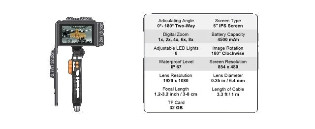 Borescoopcamera, scharnierend ontwerp, 1080P HD-resolutie