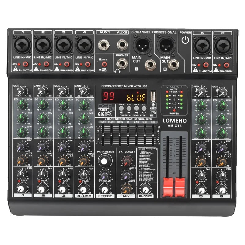 Audio-Sound-Mixer, 7-Band-EQ, USB-2-AUX-Ausgang