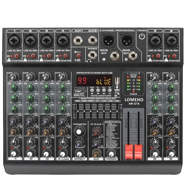 Ljudmixer, 7-band EQ, USB 2 AUX-utgång