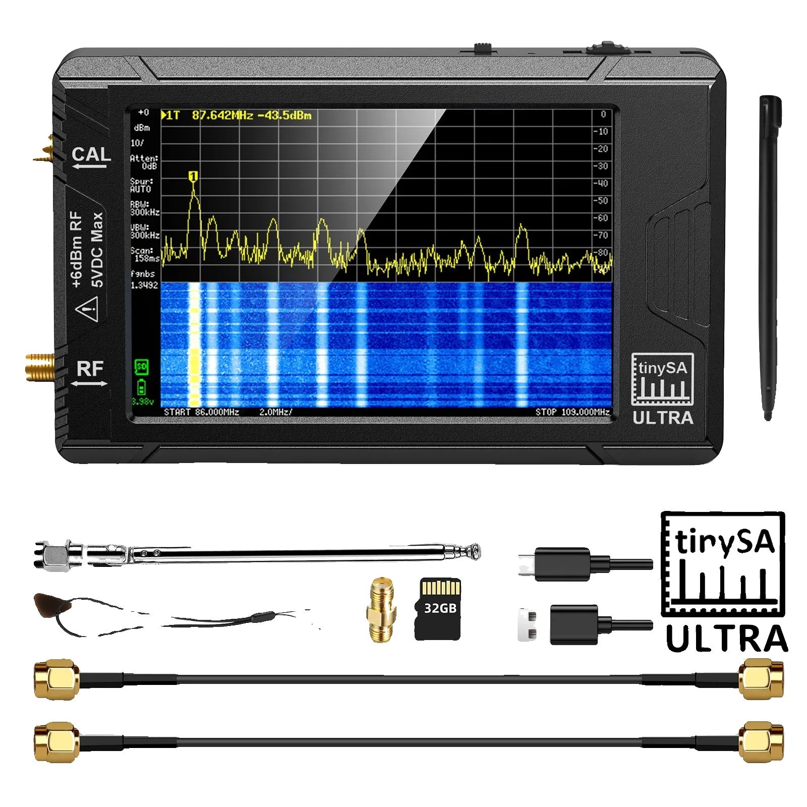 Handhållen spektrumanalysator, 28 display, täckning från 100kHz till 53GHz