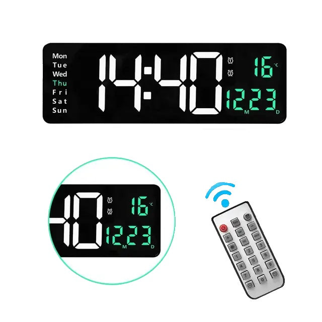 Digital Wall Clock, Large LED Display, Remote Control