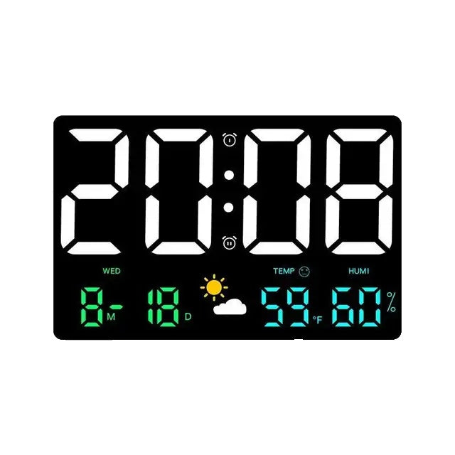 Digital Wall Clock, Multi-function Display, Automatic Brightness Adjustment